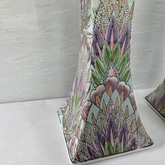 Vintage Chinoiserie Candle Holders Pastel Textured Boho Decor - One Pair (2) - Picture 6 of 13